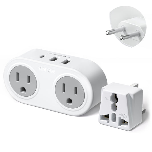 European Travel Plug Adapter for Europe & UK, VINTAR International Power Plug with 1 USB C 2 USB A Ports and 2 American Outlets, Type C Charger Travel Essentials to Italy Greece Israel France Spain