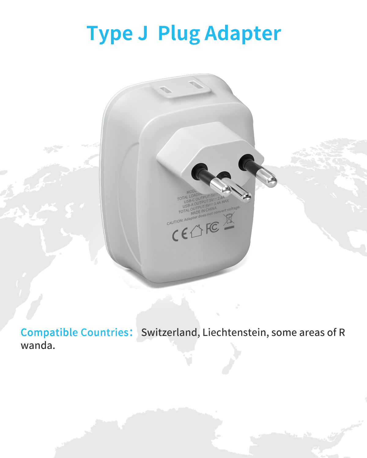 Switzerland Plug Adapter,VINTAR Type J Adapter Switzerland with 1 USB C,3 USB Ports and 2 American Outlets, 6 in 1 Swiss Power Adapter for US to Switzerland, Rwanda, Liechtenstein