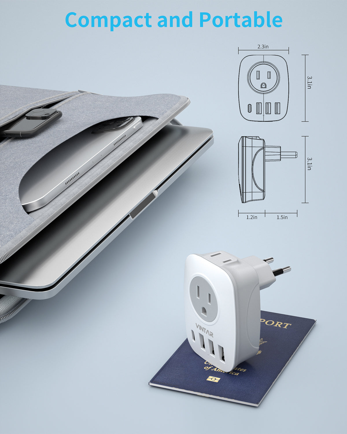Switzerland Plug Adapter,VINTAR Type J Adapter Switzerland with 1 USB C,3 USB Ports and 2 American Outlets, 6 in 1 Swiss Power Adapter for US to Switzerland, Rwanda, Liechtenstein