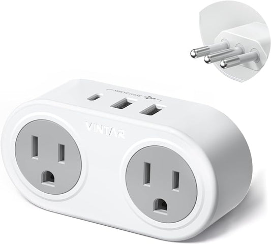 Italy Travel Plug Adapter, VINTAR US to Italy Power Adapter with 1 USB-C 2 USB-A Ports and 2 American Outlets, 5 in 1 Outlet Adapter, Type L Plug Adapter for USA to Italy Uruguay Chile