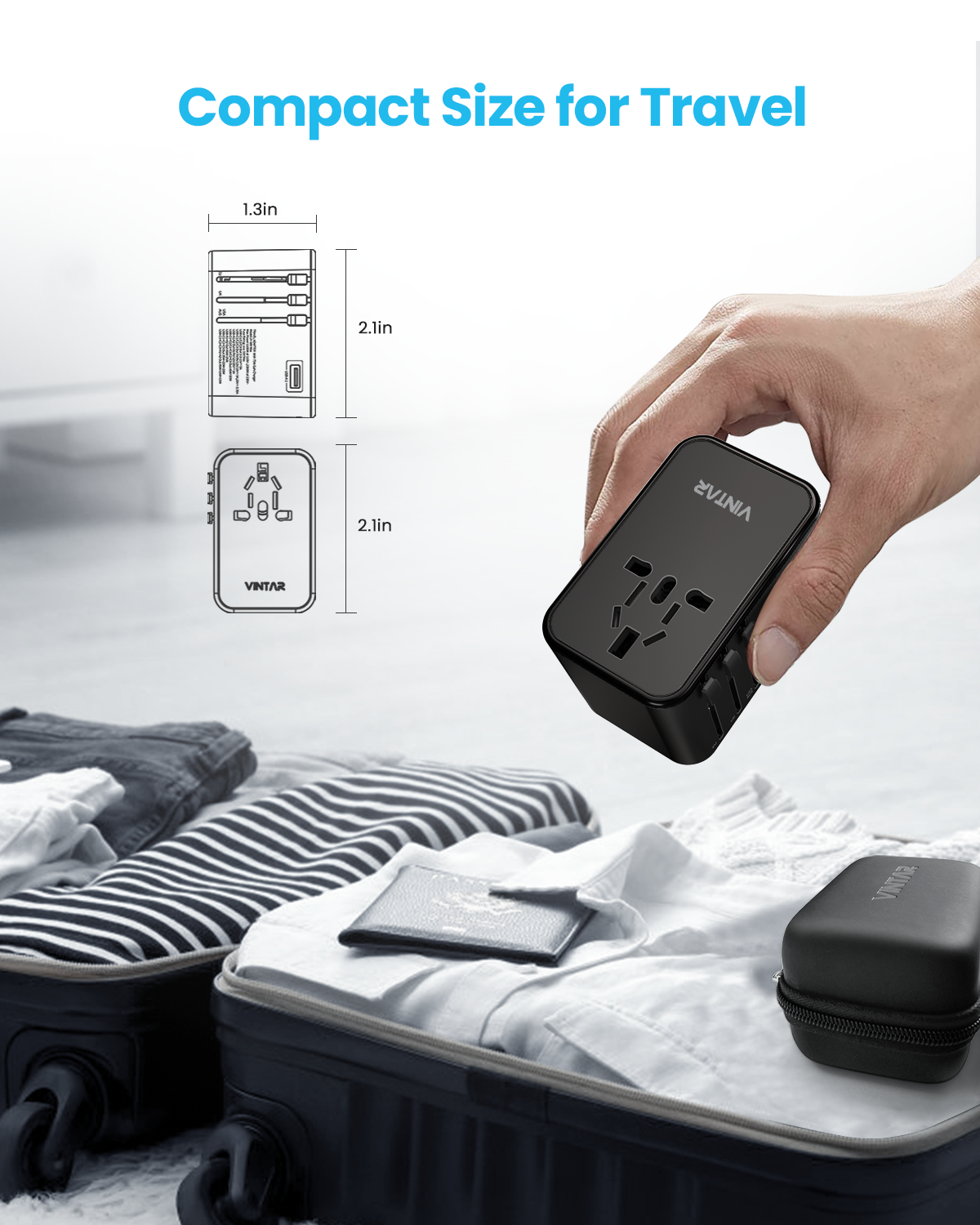 Universal Travel Adapter, VINTAR 75W GaN International Plug Adapter with 3 USB-C PD & 2 USB-A QC, All-in-one Travel Essentials for UK/EU/USA/AUS, Travel Adapter Worldwide for Laptops Phones, Black