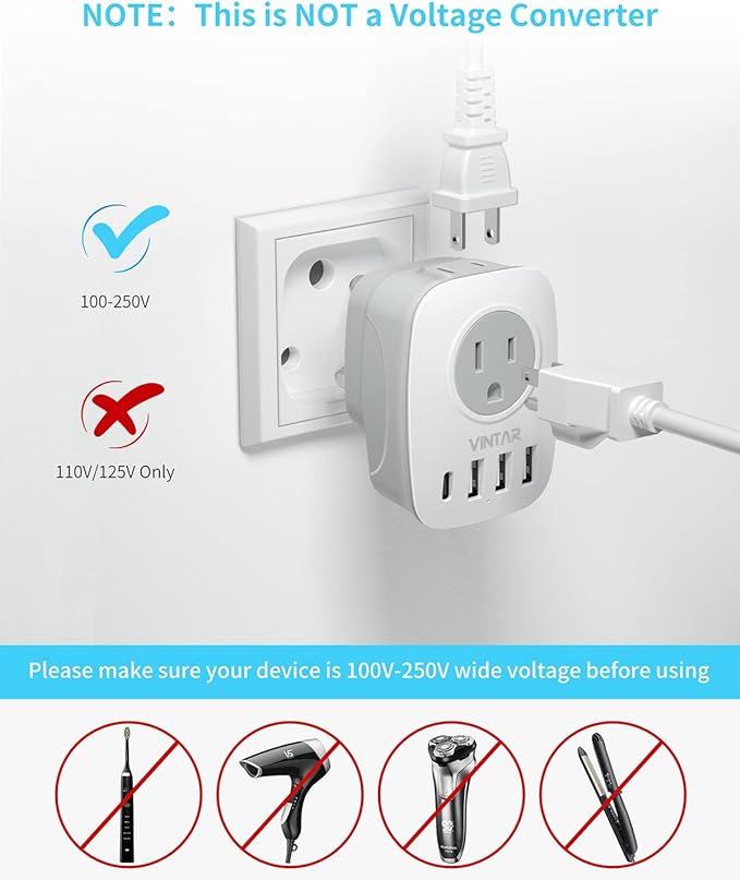 South Africa Power Adapter,VINTAR Type M Plug Adapter with 1 USB C,3 USB Ports and 2 American Outlets,6 in 1 South Africa Travel Plug Adapter for US to South Africa, Botswana, Namibia, Nepal
