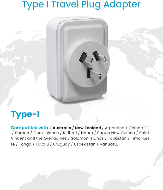 Australia New Zealand Power Adapter, VINTAR Australia Plug Adapter with 2 American Outlets 3 USB Ports(2 USB C), 5 in 1 Type I Travel Adapter for US to Australia, AU, Argentina, China, Fiji