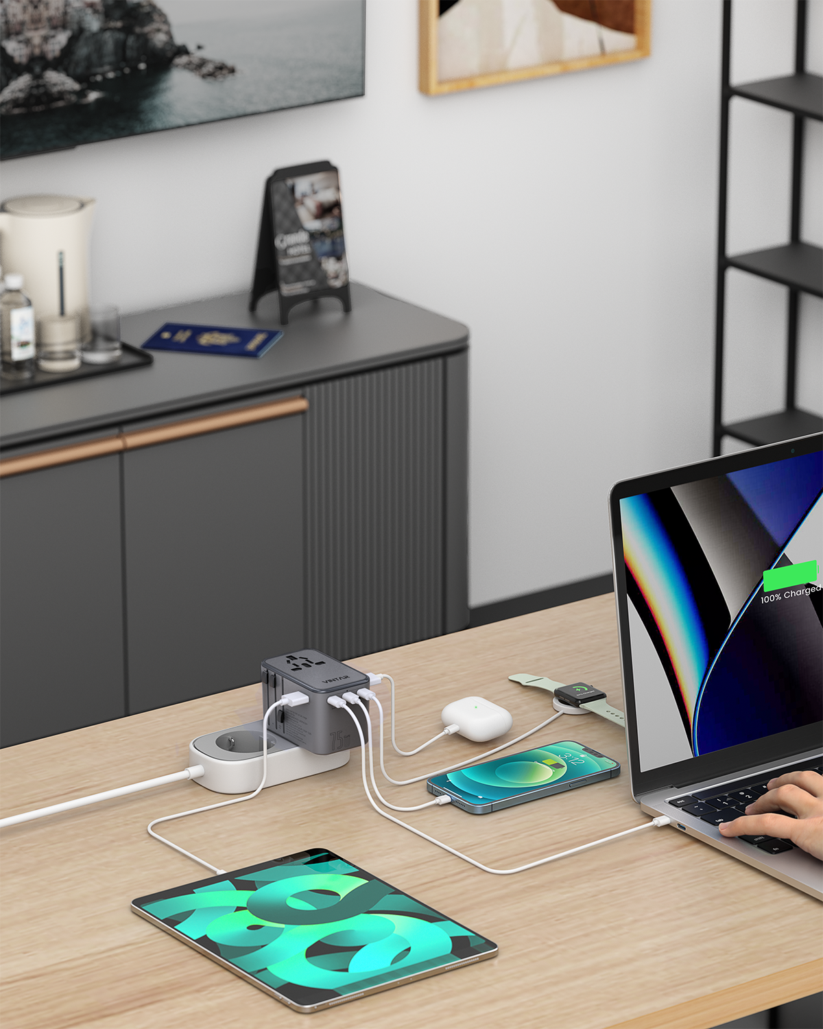 Universal Travel Adapter, VINTAR 75W GaN International Plug Adapter with 3 USB-C PD & 2 USB-A QC, All-in-one Travel Essentials for UK/EU/USA/AUS, Travel Adapter Worldwide for Laptops Phones, Grey