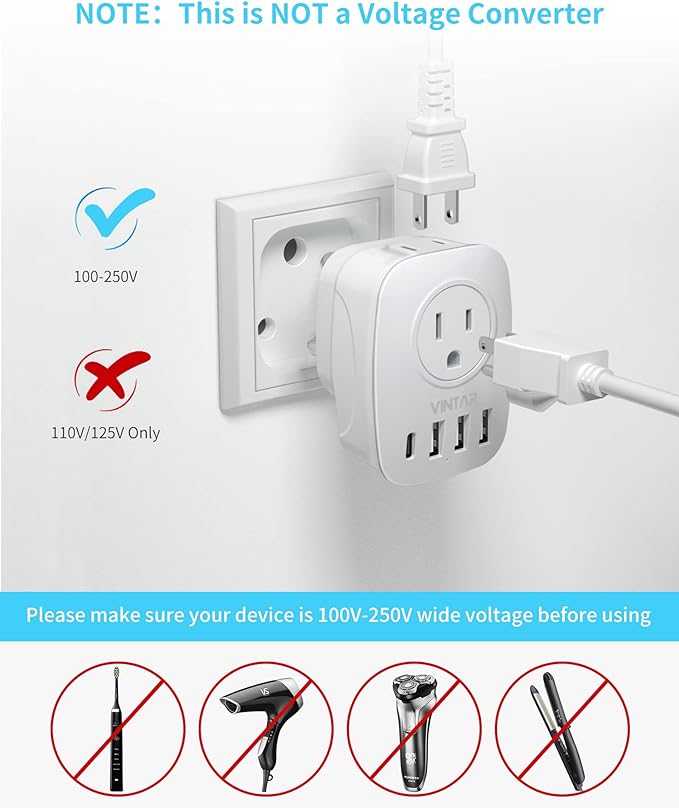 South Africa Power Adapter,VINTAR Type M Plug Adapter with 1 USB C,3 USB Ports and 2 American Outlets,6 in 1 South Africa Travel Plug Adapter for US to South Africa, Botswana, Nepal, Namibia