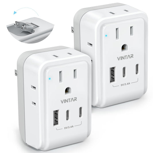 2 Pack US to Japan Plug Adapter, VINTAR Foldable Japan Power Adapter with 4 Outlets and 3 USB Ports(2 USB C), 2 Prong to 3 Prong Outlet Adapter for USA to Japan China Canada Philippine, Type A