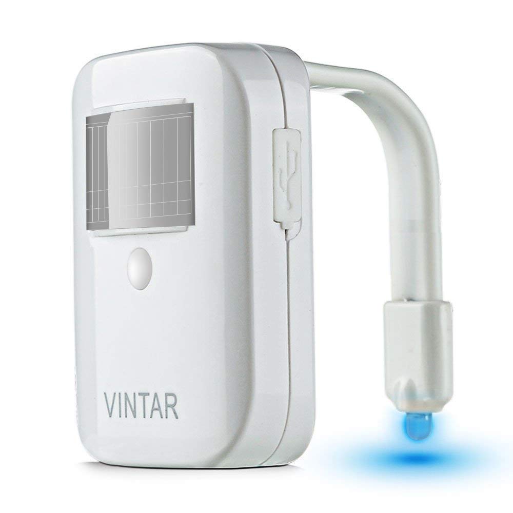 VINTAR Rechargeable 16 Color Motion Sensor LED Toilet Night Light, 5 Stage Dimmer, IP67 Waterproof, Light Detection, Birthday Gift Idea for Dad, Mom, Him, Her, Men, Women and Kids, Cool Gadget