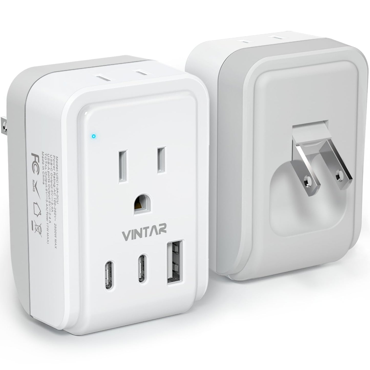 1 Pack US to Japan Plug Adapter, VINTAR Foldable Japan Travel Adapter with 2 Outlets and 3 USB Ports(2 USB C), 2 Prong to 3 Prong Outlet Adapter for USA to Japan China Canada Philippine, Type A