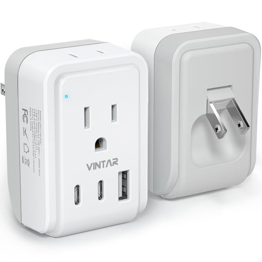 1 Pack US to Japan Plug Adapter, VINTAR Foldable Japan Travel Adapter with 2 Outlets and 3 USB Ports(2 USB C), 2 Prong to 3 Prong Outlet Adapter for USA to Japan China Canada Philippine, Type A