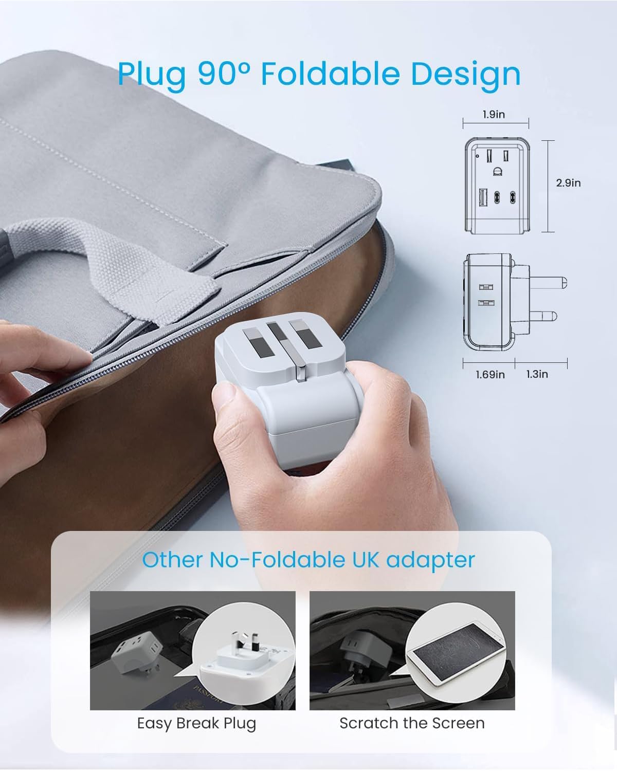 2 Pack US to UK Plug Adapter, VINTAR Foldable UK Adapters for Travel, Type G Adapter for Travel with 4 Outlets and 3 USB(2 USB C Ports) for USA to Ireland England Scotland London Dubai Singapore