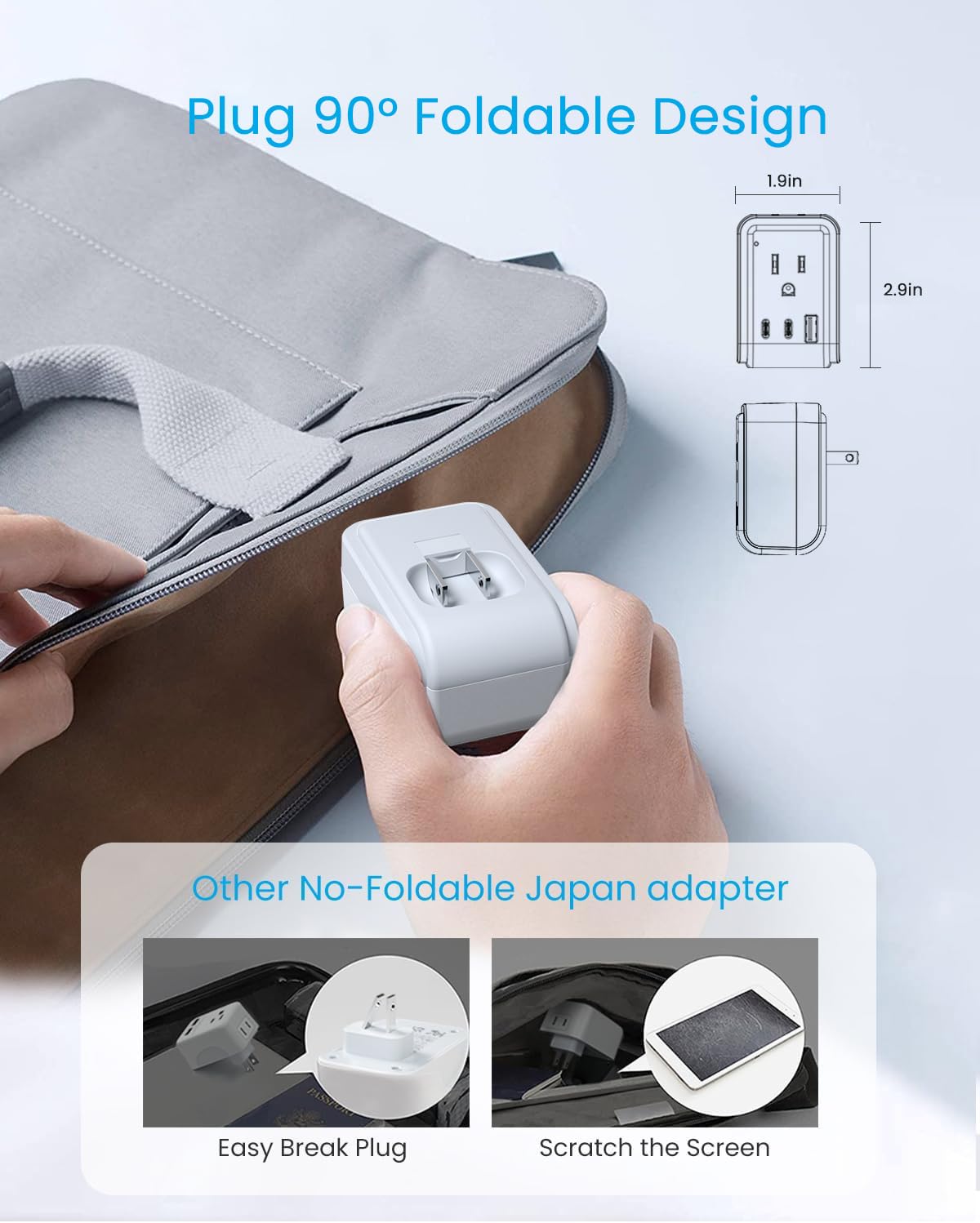 2 Pack US to Japan Plug Adapter, VINTAR Foldable Japan Travel Adapter with 2 Outlets and 3 USB Ports(2 USB C), 2 Prong to 3 Prong Outlet Adapter for USA to Japan China Canada Philippine, Type A