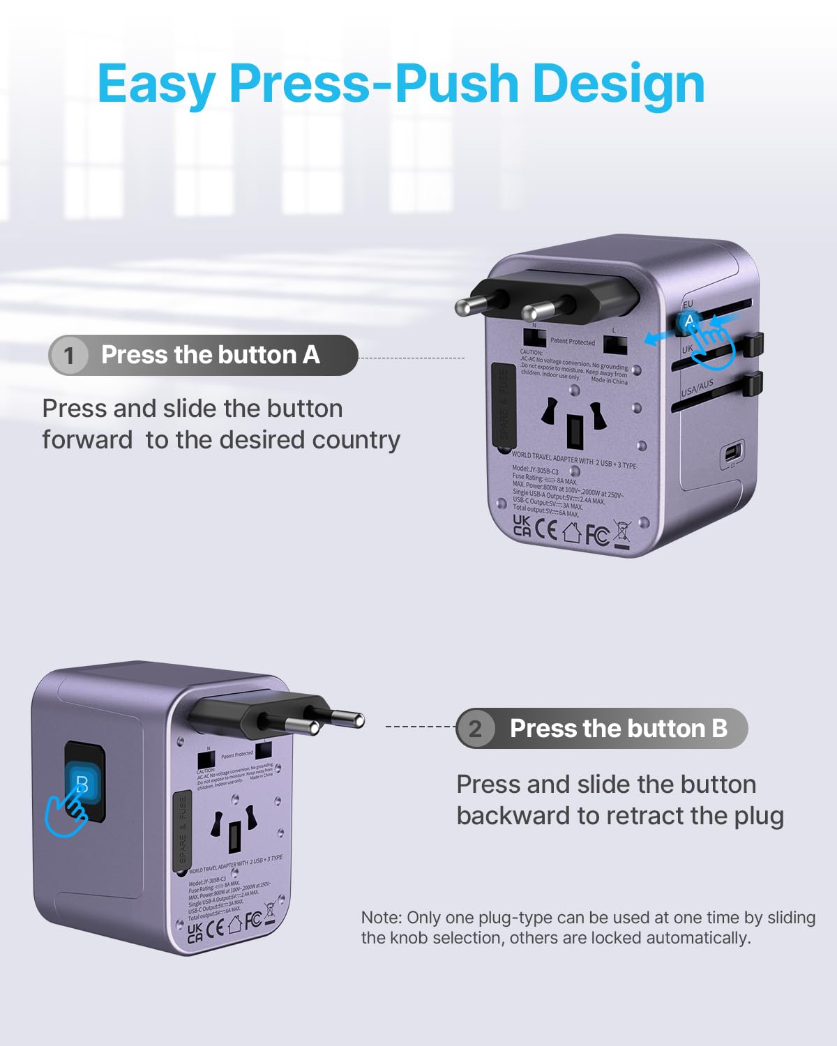 Universal Travel Adapter, VINTAR International Power Adapter with 6A 3 USB C and 2 USB Ports, All in One Travel Essentials Plug Adapter, Worldwide Outlet Converter for Europe UK USA AUS(Type C/G/A/I)