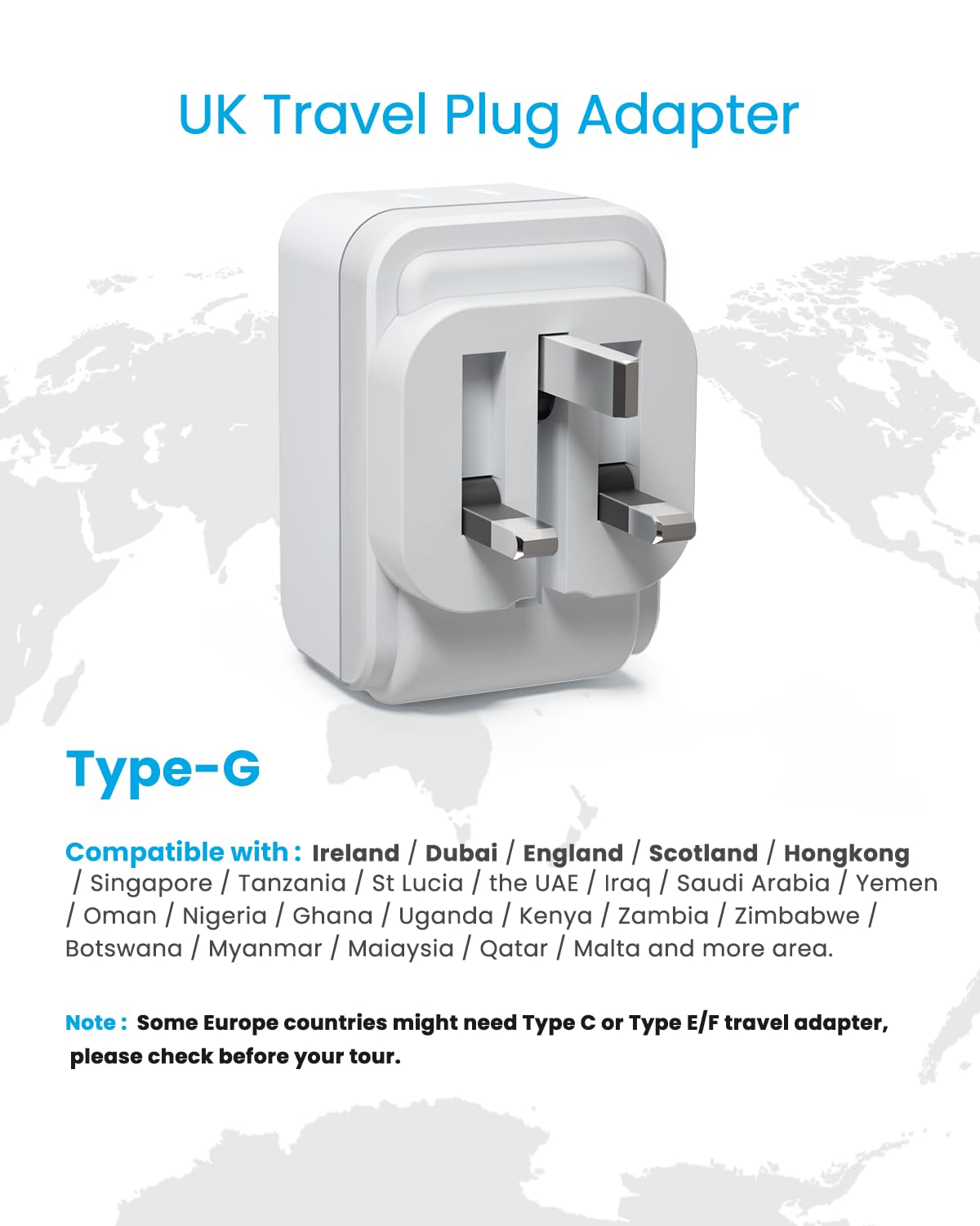 1 Pack UK Adapters for Travel, VINTAR Foldable Ireland Plug Adapter, Type G Pulg Adapter with 2 Outlets and 3 USB Ports(2 USB C), 5 in 1 UK Power Adapter for US to England London Scotland Hong Kong