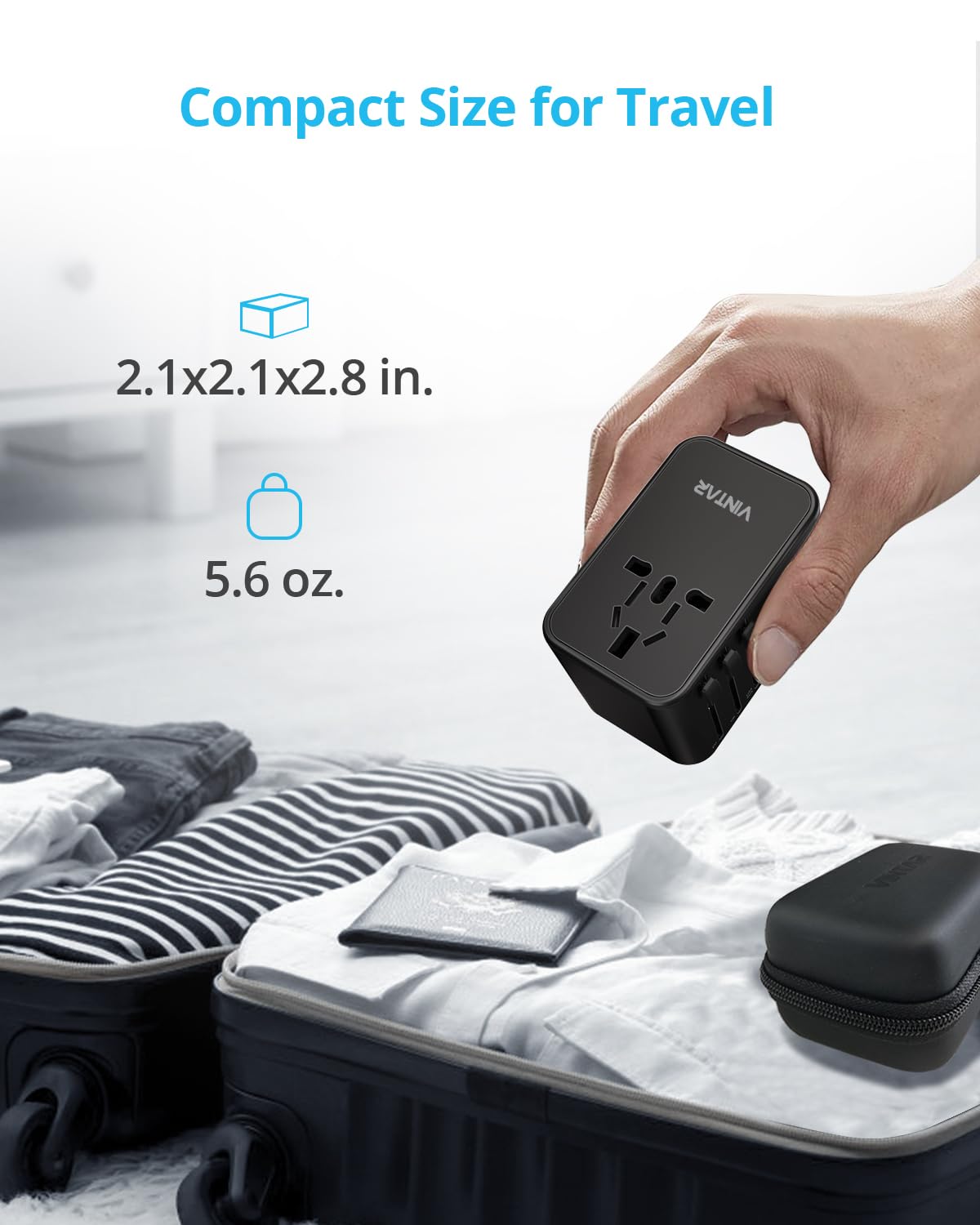 Universal Travel Adapter, VINTAR 75W GaN International Plug Adapter with 3 USB-C PD & 2 USB-A QC, All-in-one Travel Essentials for UK/EU/USA/AUS, Worldwide Power Adapter for Laptops Tablets Phones