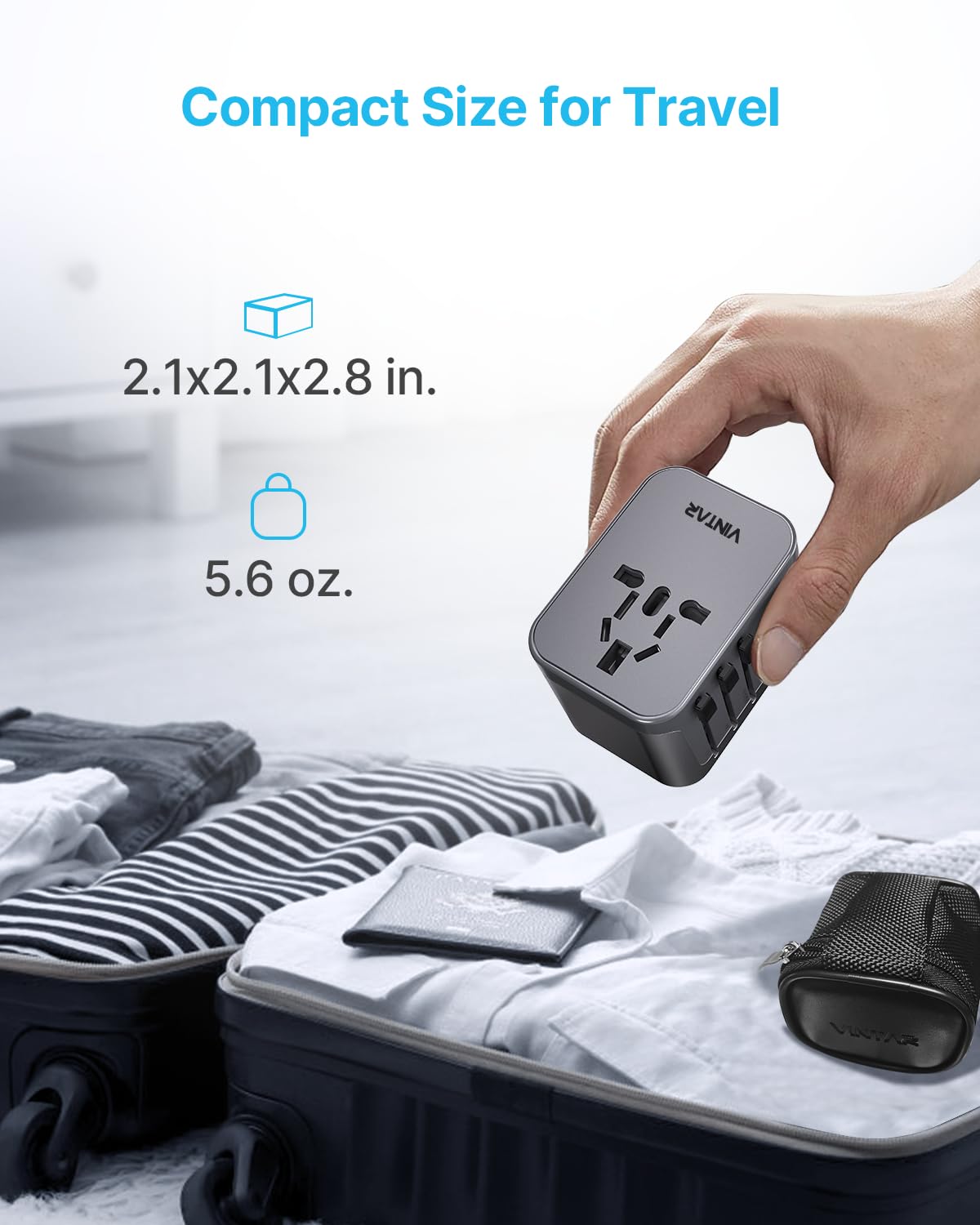 Universal Travel Adapter, VINTAR International Power Adapter with 6A 3 USB C and 2 USB Ports, All in One Travel Essentials Plug Adapter, Worldwide Outlet Converter for Europe UK USA AUS(Type C/G/A/I)