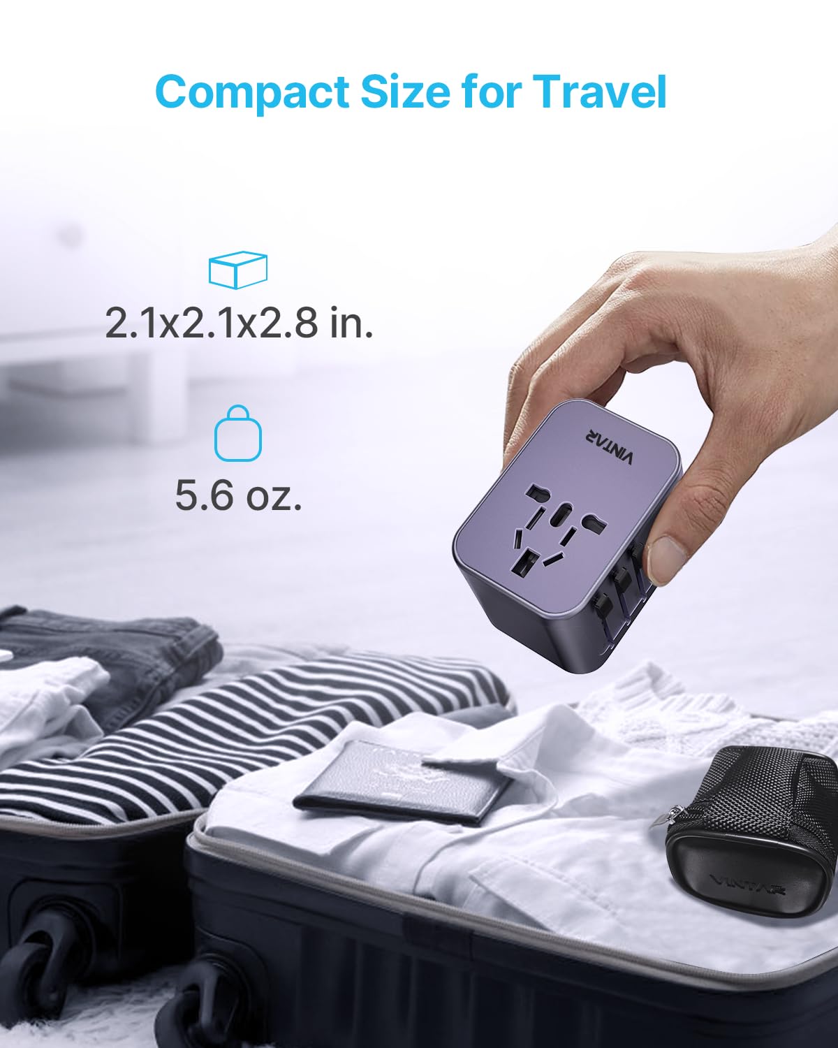 Universal Travel Adapter, VINTAR International Power Adapter with 6A 3 USB C and 2 USB Ports, All in One Travel Essentials Plug Adapter, Worldwide Outlet Converter for Europe UK USA AUS(Type C/G/A/I)