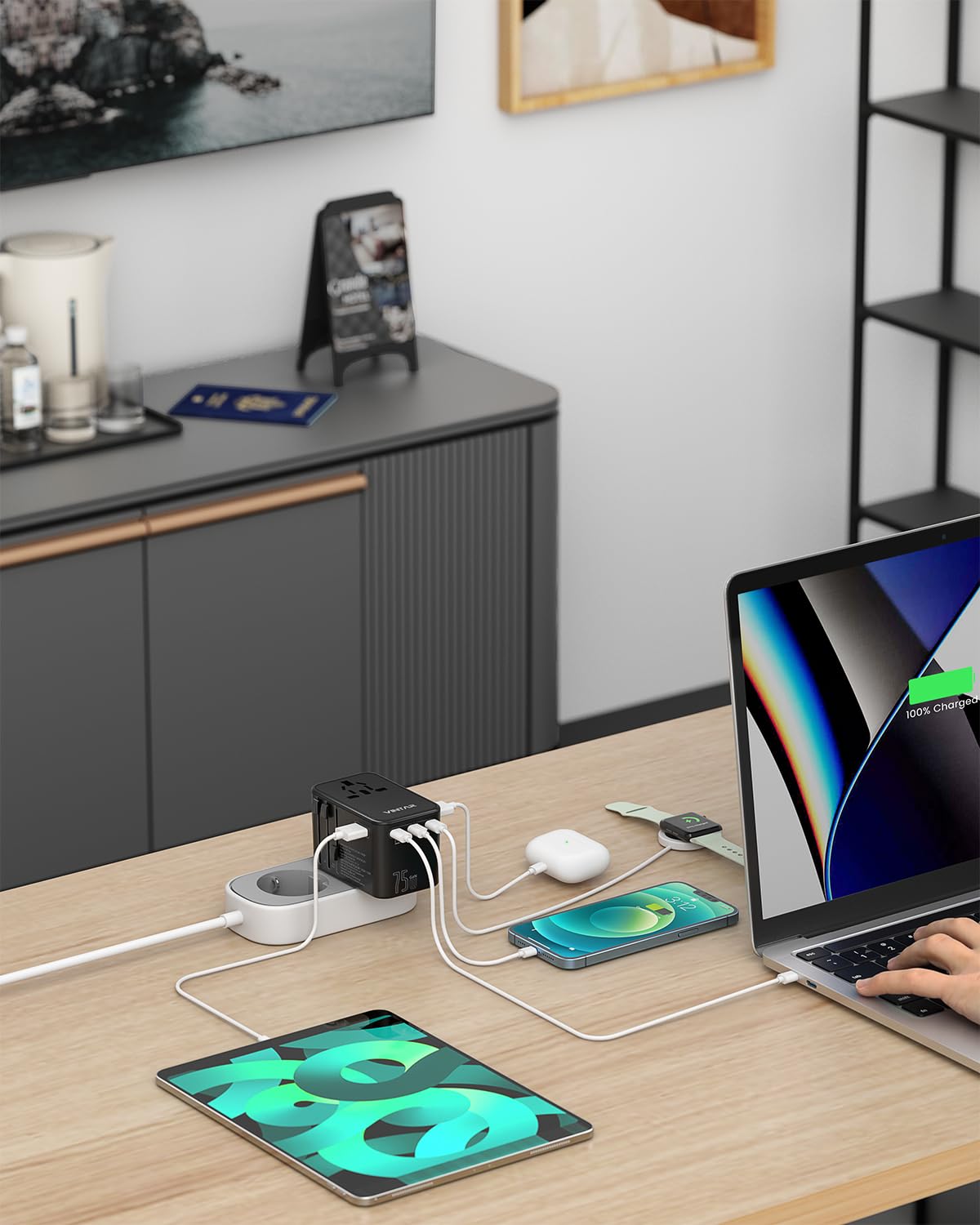 Universal Travel Adapter, VINTAR 75W GaN International Plug Adapter with 3 USB-C PD & 2 USB-A QC, All-in-one Travel Essentials for UK/EU/USA/AUS, Worldwide Power Adapter for Laptops Tablets Phones