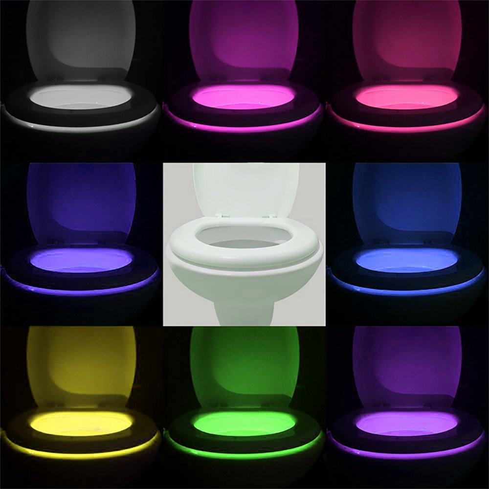 VINTAR Rechargeable 16 Color Motion Sensor LED Toilet Night Light, 5 Stage Dimmer, IP67 Waterproof, Light Detection, Birthday Gift Idea for Dad, Mom, Him, Her, Men, Women and Kids, Cool Gadget