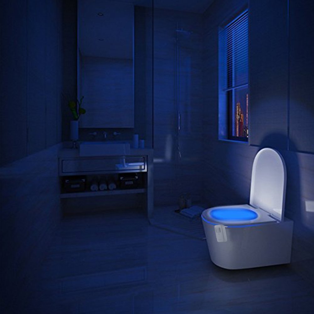 VINTAR Rechargeable 16 Color Motion Sensor LED Toilet Night Light, 5 Stage Dimmer, IP67 Waterproof, Light Detection, Birthday Gift Idea for Dad, Mom, Him, Her, Men, Women and Kids, Cool Gadget