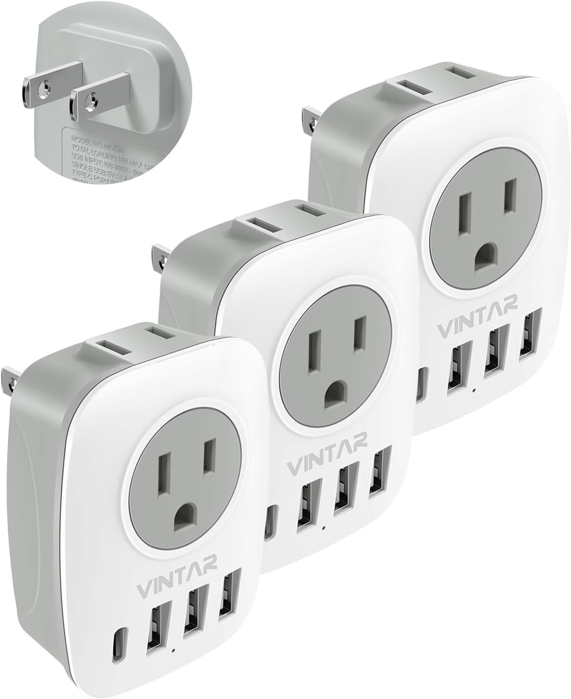 US to Japan Plug Adapter, VINTAR 2 Prong to 3 Prong Outlet Adapter with 2 AC Outlets, 3 USB and 1USB-C Ports, Japan Travel Power Adapter for USA to Japan China Canada Philippines, Type A