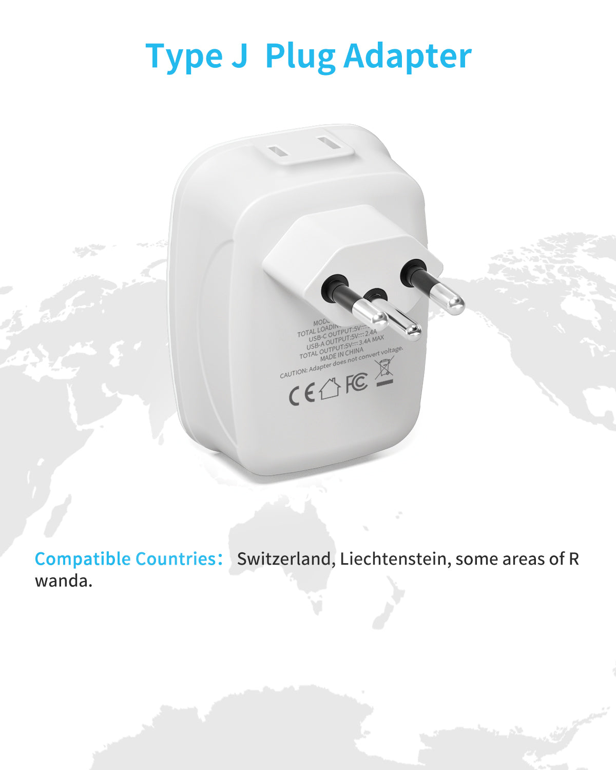 Switzerland Plug Adapter,VINTAR Type J Adapter Switzerland with 1 USB C,3 USB Ports and 2 American Outlets, 6 in 1 Swiss Power Adapter for US to Switzerland, Liechtenstein, Rwanda