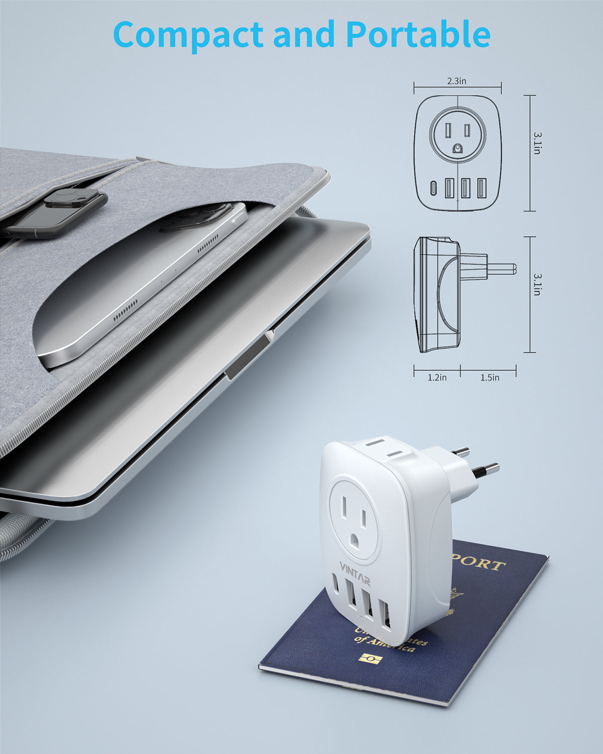 Switzerland Plug Adapter,VINTAR Type J Adapter Switzerland with 1 USB C,3 USB Ports and 2 American Outlets, 6 in 1 Swiss Power Adapter for US to Switzerland, Liechtenstein, Rwanda