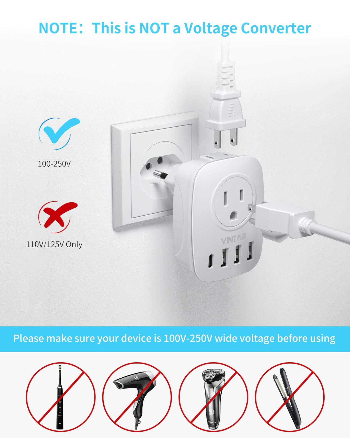Switzerland Plug Adapter,VINTAR Type J Adapter Switzerland with 1 USB C,3 USB Ports and 2 American Outlets, 6 in 1 Swiss Power Adapter for US to Switzerland, Liechtenstein, Rwanda