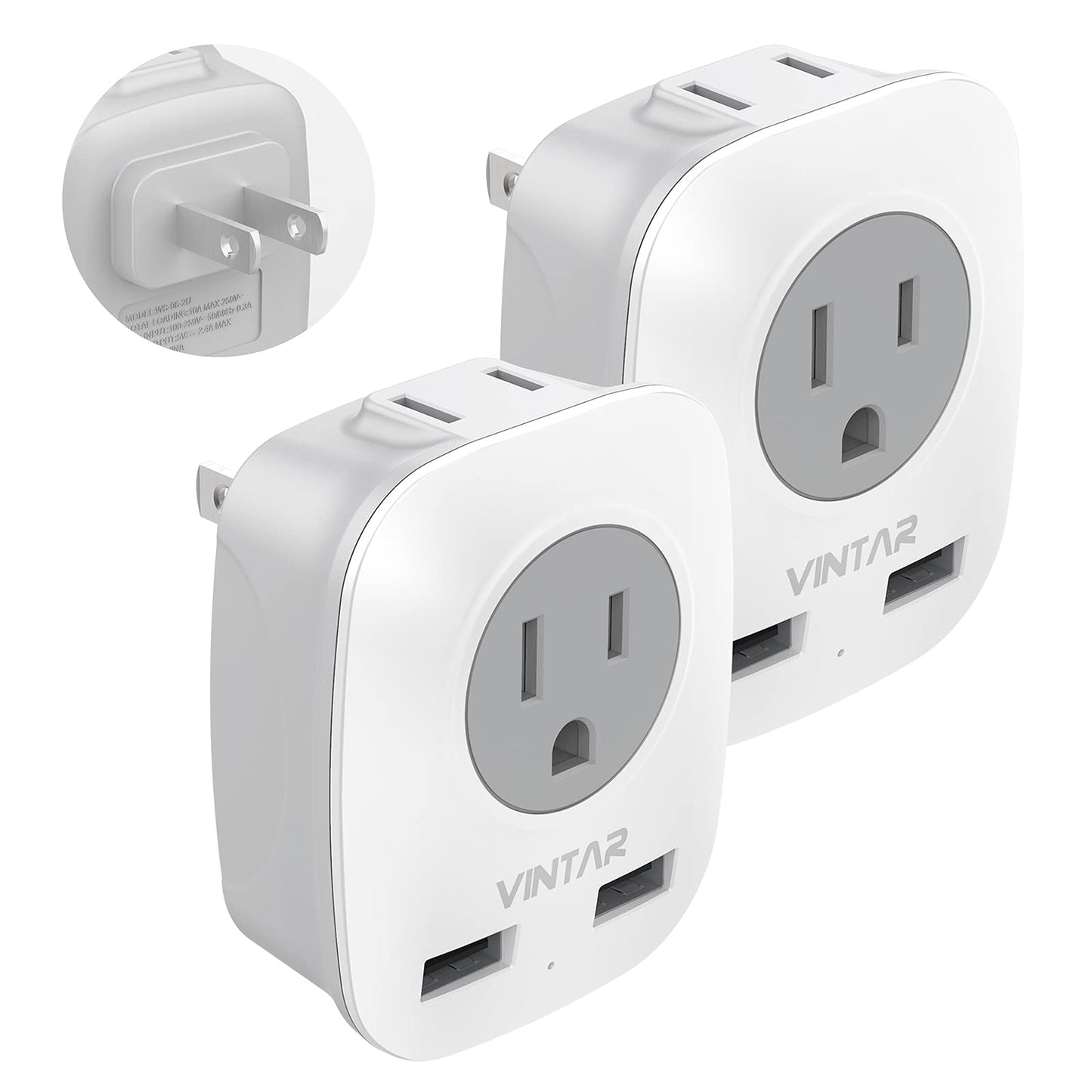 US to Japan Plug Adapter, VINTAR 2 Prong to 3 Prong Outlet Adapter with 2 AC Outlets 2 USB Ports, Japan Travel Power Plug Adapter for USA to Japanese China Canada Mexico Philippines Peru, Type A