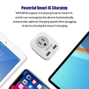 European Travel Plug Adapter, VINTAR International Power Adapter with 2 USB Ports,2 American Outlets- 4 in 1 Travel Essentials to France, Germany, Greece, Italy, Israel, Spain (Type C)