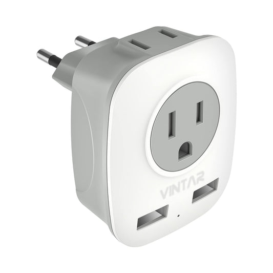 European Travel Plug Adapter, VINTAR International Power Adapter with 2 USB Ports,2 American Outlets- 4 in 1 Travel Essentials to France, Germany, Greece, Italy, Israel, Spain (Type C)