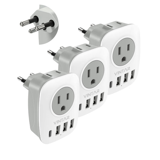 [3-Pack] Switzerland Plug Adapter,VINTAR Type J Adapter Switzerland with 1 USB C,3 USB Ports and 2 American Outlets, 6 in 1 Swiss Power Adapter for US to Switzerland, Rwanda, Liechtenstein