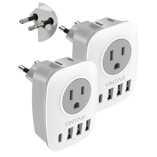 [2-Pack] Switzerland Plug Adapter,VINTAR Type J Adapter Switzerland with 1 USB C,3 USB Ports and 2 American Outlets, 6 in 1 Swiss Power Adapter for US to Switzerland, Rwanda, Liechtenstein