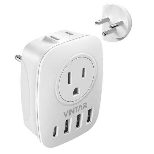 Israel Power Adapter, VINTAR Israel Plug Adapter with 1 USB C,3 USB Ports and 2 American Outlets,6 in 1 Type H Travel Adapter for US to Israel, Palestine, Jerusalem