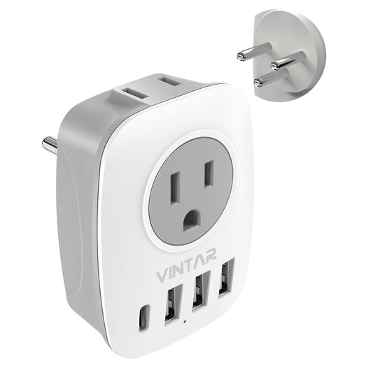 Israel Power Adapter, VINTAR Israel Plug Adapter with 1 USB C,3 USB Ports and 2 American Outlets,6 in 1 Type H Travel Adapter for US to Israel, Jerusalem, Palestine