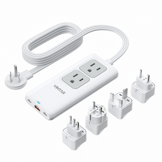 European Travel Plug Adapter, VINTAR Universal Travel Adapter with 5ft Extension Cord, 2 Outlets and 3 USB Ports, Type C/G/E/F/L Plug for EU/UK/France/Italy, Power Strip for Travel Home Cruise Ship