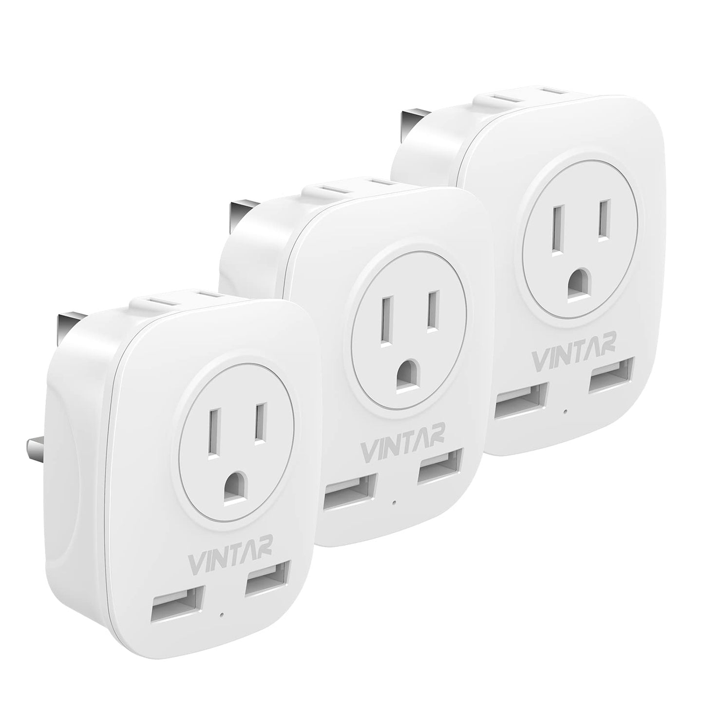 [3-Pack] UK Ireland Travel Plug Adapter, VINTAR International Power Adaptor with 2 USB, 4 in 1 Type G Outlet Adapter for USA to British England Irish Scotland London Hong Kong