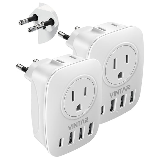 [2-Pack] Switzerland Plug Adapter,VINTAR Type J Adapter Switzerland with 1 USB C,3 USB Ports and 2 American Outlets, 6 in 1 Swiss Power Adapter for US to Switzerland, Liechtenstein, Rwanda