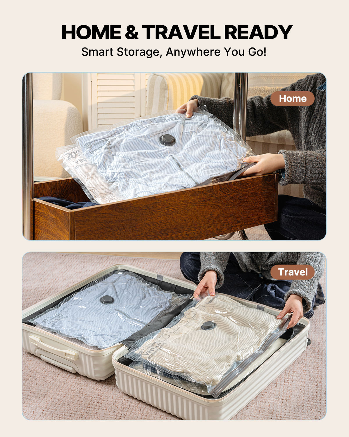 Vacuum Seal Bags for Clothing Travel with Rechargeable Cordless Pump, VINTAR 20 Pack Space Saver Vacuum Storage Bags(5J+5L+5M+5S), Compression Packing Bags for Luggage and Suitcase