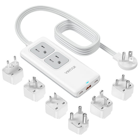 Universal Travel Adapter Kit, VINTAR International Power Adapter with 5ft Extension Cord, 2 Outlets and 3 USB, Type A/C/D/G/I/M Plug for EU/UK/India/Africa/US, Power Strip for Travel Home Cruise Ship