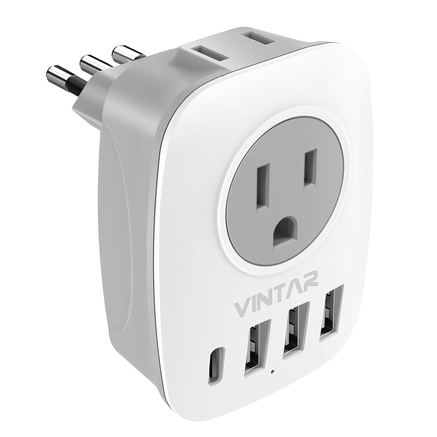 Italy Travel Plug Adapter, VINTAR US to Italy Power Adapter with 2 American Outlets, 3 USB and 1 USB-C Ports, 6 in 1 Type L Plug Adapter for USA to Italy Uruguay Chile