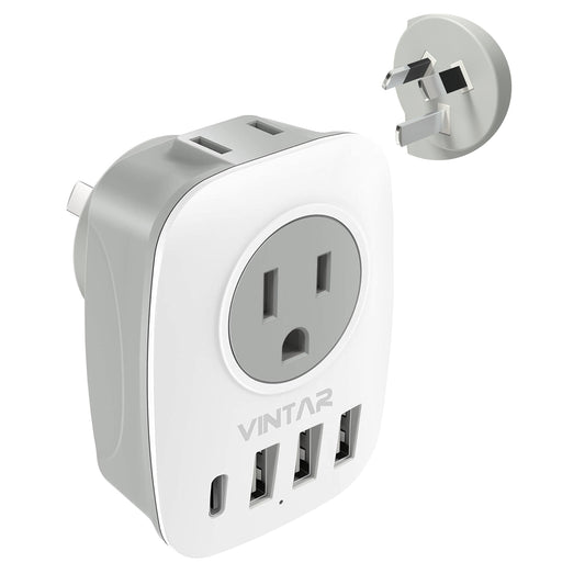 Australia New Zealand Power Plug Adapter, VINTAR Australia Travel Adapter with 1 USB C,3 USB Ports and 2 American Outlets, 6 in 1 Type I Plug Adapter for US to Australia, Argentina, China