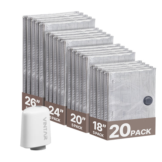 Vacuum Seal Bags for Clothing Travel with Rechargeable Cordless Pump, VINTAR 20 Pack Space Saver Vacuum Storage Bags, Travel Vacuum Compression Bags Set for Luggage Clothes Bedding Blanket