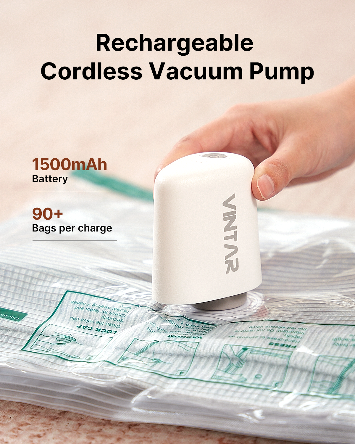 Vacuum Seal Bags for Clothing Travel with Rechargeable Cordless Pump, VINTAR 20 Pack Space Saver Vacuum Storage Bags Set (5XL/5L/5M/5S) for Clothes, Travel Compression Bags for Luggage and Suitcase
