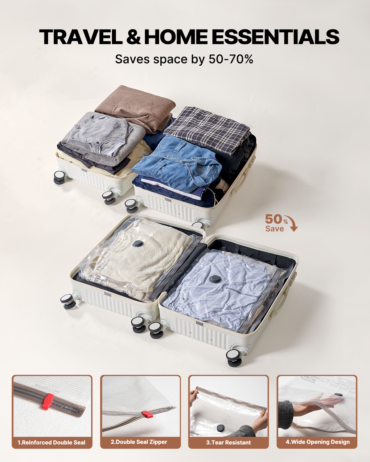 Vacuum Seal Bags for Clothing Travel, VINTAR 12 Pack Vacuum Storage Bags with Rechargeable Wireless Pump, Space Saver Bags(3 Jumbo+3 Large+3 Medium+3 Small) for Travel Luggage, Suitcase Storage