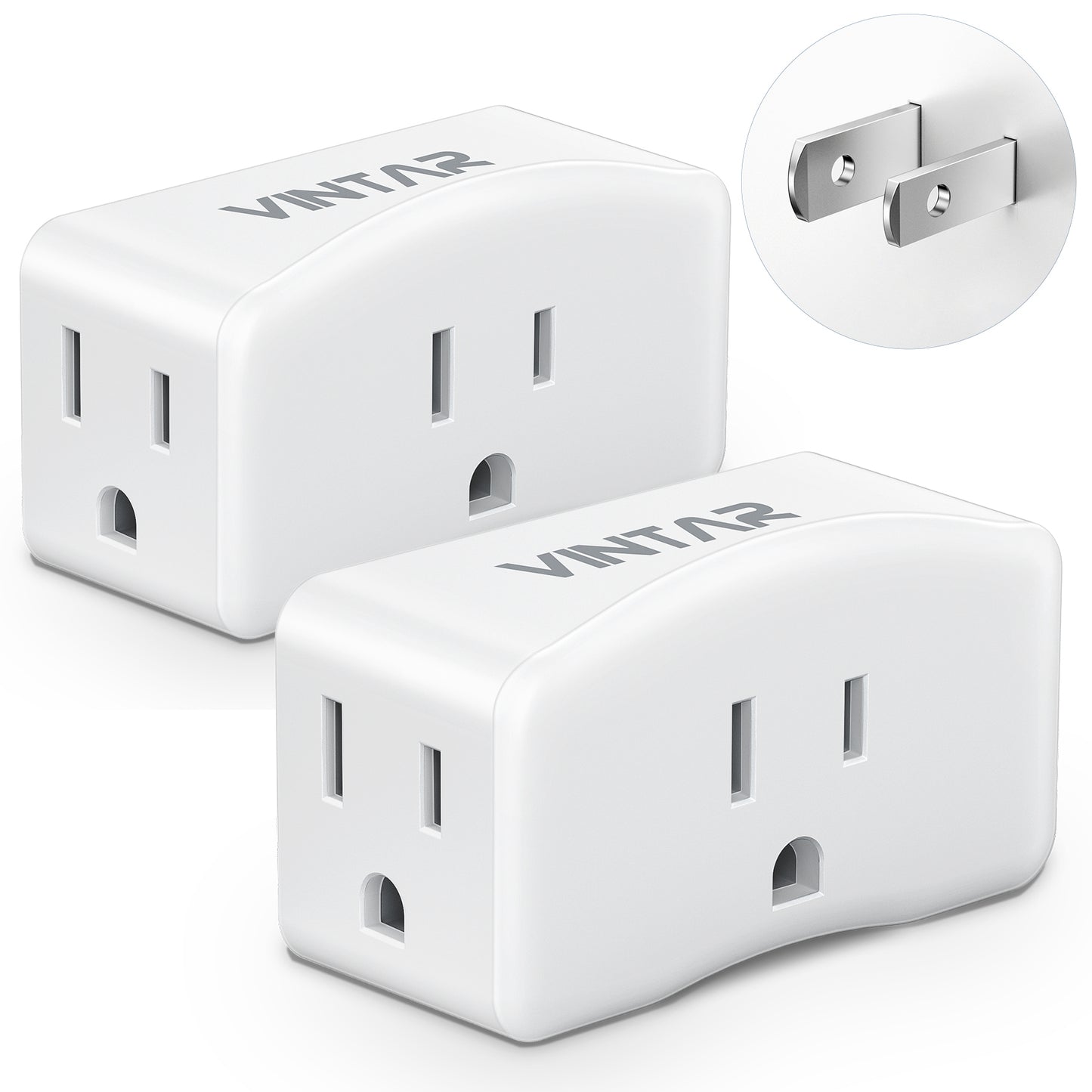 2 Prong to 3 Prong Outlet Adapter, VINTAR 2 Prong Power Strip with 3 AC Outlets (1875W/15A), Polarized Plug, Wall Plug Extender for Non-Grounded Outlet in Old House, Cruise Essentials, 2 Pack