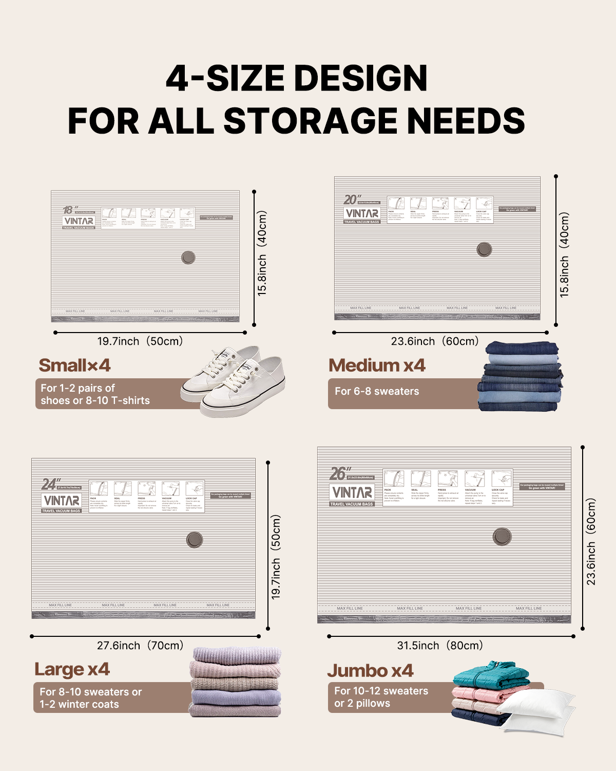 Travel Vacuum Seal Bags for Clothing with Rechargeable Cordless Pump, VINTAR 16 Pack (4J+4L+4M+4S) Carry-on Size Space Saver Vacuum Storage Bags, Compression Packing Bags for Luggage and Suitcase