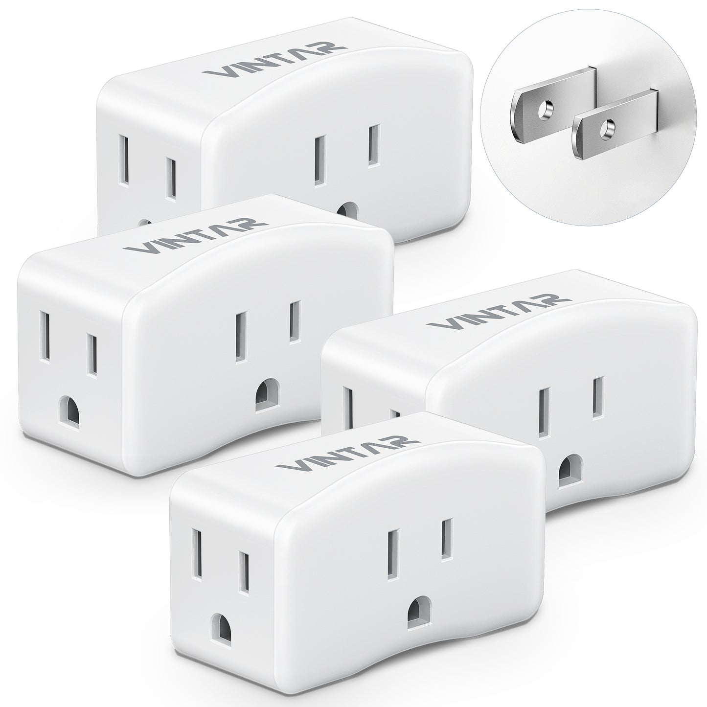 2 Prong to 3 Prong Outlet Adapter, VINTAR 2 Prong Power Strip with 3 AC Outlets (1875W/15A), Polarized Plug, Wall Plug Extender for Non-Grounded Outlet in Old House, Cruise Essentials, 2 Pack