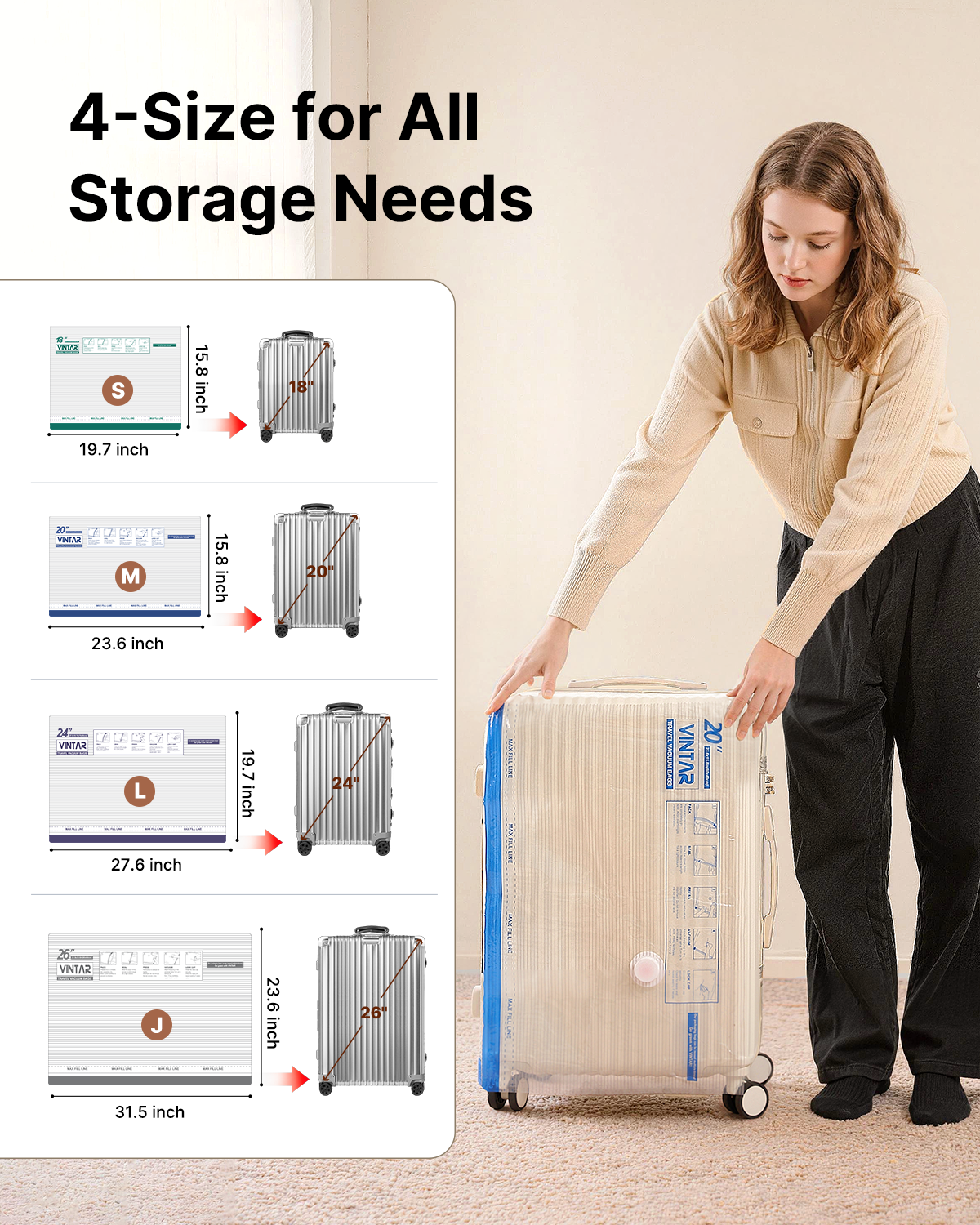 Vacuum Seal Bags for Clothing Travel with Rechargeable Cordless Pump, VINTAR 20 Pack Space Saver Vacuum Storage Bags Set (5XL/5L/5M/5S) for Clothes, Travel Compression Bags for Luggage and Suitcase