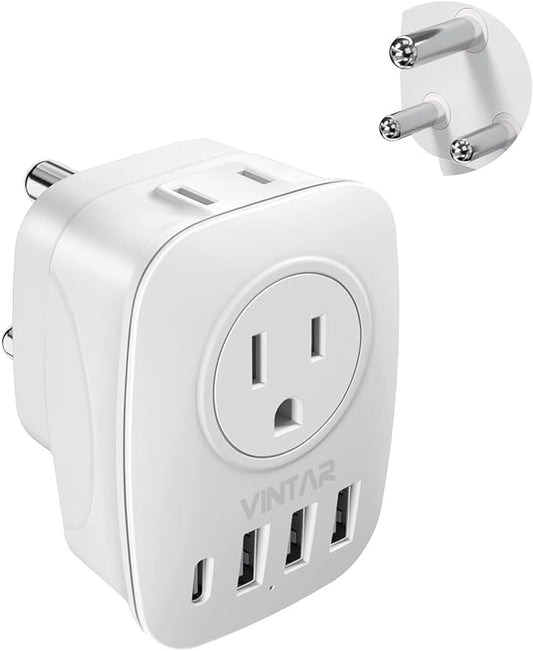 South Africa Power Adapter,VINTAR Type M Plug Adapter with 1 USB C,3 USB Ports and 2 American Outlets,6 in 1 South Africa Travel Plug Adapter for US to South Africa, Botswana, Nepal, Namibia