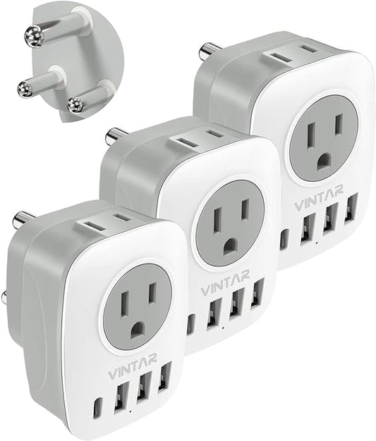 [3-Pack] South Africa Power Adapter,VINTAR Type M Plug Adapter with 1 USB C,3 USB Ports and 2 American Outlets,6 in 1 South Africa Travel Plug Adapter for US to South Africa, Botswana, Namibia, Nepal